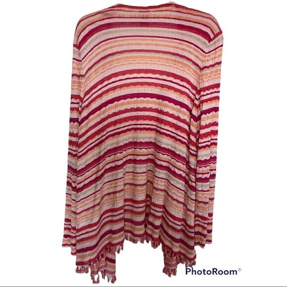 Chico’s Pink Wave Stripe Tassel Boho Open Front Cardigan Size XXL - Picture 5 of 12